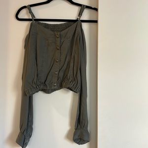 Kooples army green off the shoulder shirt with elastic bottom